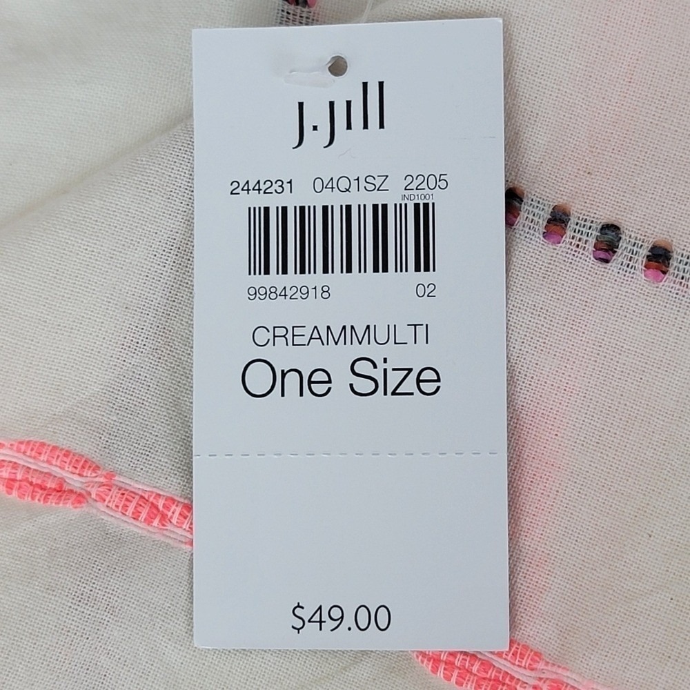 J. Jill Scarf One Size Cream Multi Striped Tassel Trim Bohemian Lightweight NWT - Picture 8 of 8